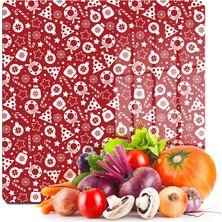 Decovetro Cam Kesme Tahtası ve Sunumluk Kare Kırmızı Yılbaşı Desenli 30X30 cm