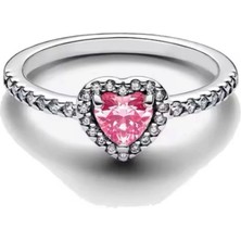 Gümüş Pembe Taşlı Kalp Yüzük