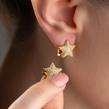 925 Ayar Gümüş Çift Taraflı Taşlı Yıldız Küpe