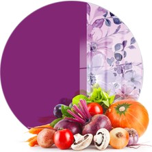 Decovetro Cam Kesme Tahtası ve Sunumluk Yuvarlak Vintage Mor Çiçek 30X30 cm