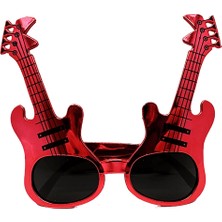 Kırmızı Renk Rockn Roll Gitar Şekilli Parti Gözlüğü 15X15 cm - Lisinya