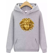 Punıx Büyük Beden Altın Varak Medusa Başı Baskılı Tam Kışlık Kapüşonlu Erkek Sweatshırt