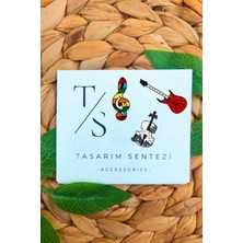 Rozet Metal Broş 3'lü Müzik Enstrüman Gitar Keman Nota Sol Anahtarı Yaka Çanta Kıyafet Şapka Takı