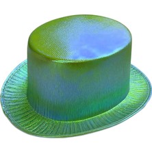 Yeşil Renk Işıltılı Hologram Kumaş Kaplama Fötr Silindir Şapka Yetişkin Boy - Lisinya
