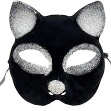 Siyah Renk Gümüş Simli Süet Kaplama Kedi Maskesi 18X14 cm - Lisinya