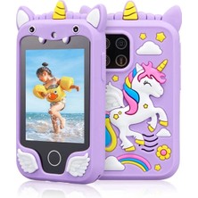 Çocuklar Için Eğitici Telefon Dokunmatik Ekran Çift Kameralı Fenerli Müzik Çalar Oyun Video Mor - Lisinya