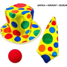 Renkli Palyaço Kostüm Seti – 3 Parça Aksesuar (Şapka, Kravat, Burun) - Lisinya