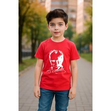 Çocuk Unisex Bisiklet Yaka %100 Pamuk Atatürk Baskılı T-Shirt