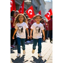 Çocuk Unisex Bisiklet Yaka %100 Pamuk Atatürk Baskılı T-Shirt