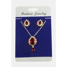 Resveq Oval Zirkon Taşlı Set Kolye-Renkli