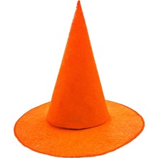 Turuncu Renk Keçe Cadı Şapkası Yetişkin Çocuk Uyumlu 35X38 cm - Lisinya