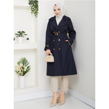 Kadın Astarlı Kruvaze Yaka Kuşaklı Trençkot -PMK471