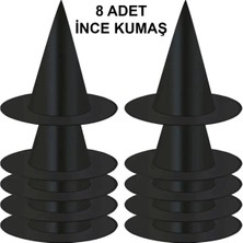 8 Adet Siyah Cadı Şapkası – Yetişkin  Çocuk Kostüm Aksesuarı - Lisinya