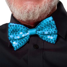 Gece Işıltısı Açık Mavi Turkuaz Payetli Pullu Papyon 7x2 cm - Lisinya