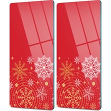 Decovetro Cam Kahve Sofra Sunum Tablası 2'li Set Kırmızı Kar Taneleri 30 x 15 cm