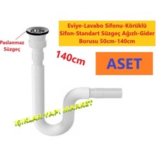Eviye-Lavabo Sifonu-Körüklü Sifon-Standart Süzgeç Ağızlı-Gider Borusu 50-140CM Lavabo Sifonu Beyaz T