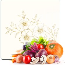 Decovetro Cam Kesme Tahtası ve Sunumluk Kare Vintage Bej Çiçek 30X30 cm