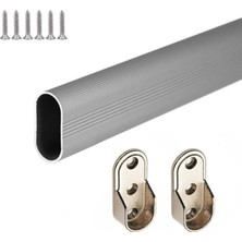 Oval Alüminyum 88 cm Dolap Içi Askı Borusu 2 Adet Flanş Vidaları - Dolap Içi Düzenleyiciler Mobilya