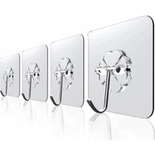 Pratik 4 Adet Güçlü Şeffaf Duvar Askısı Askılığı Yapışkan Kancalı Mutfak Banyo Askı Beyaz Askı Seti