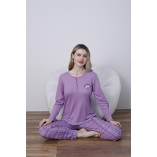 Lindros Kadın Pamuk'lu Düğme Yaka Raporlu Interlok Kışlık Pijama Takımı 05031 - 1 Adet