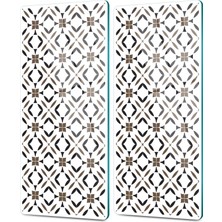 Decovetro Cam Kahve Sofra Sunum Tablası 2'li Set Kahverengi Geometrik Desenli 30 x 15 cm