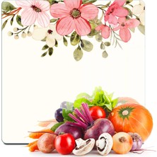 Decovetro Cam Kesme Tahtası ve Sunumluk Kare Vintage Bej Renkli Çiçek 30X30 cm