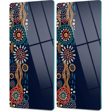 Decovetro Cam Kahve Sofra Sunum Tablası 2'li Set Lacivert Renkli Geometrik Desenli 30 x 15 cm