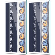 Decovetro Cam Kahve Sofra Sunum Tablası 2'li Set Lacivert Geometrik Desenli 30 x 15 cm