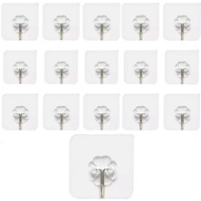 Kendinden Yapışkanlı 15 Adet Askı Şeffaf Banyo Mutfak Havlu Askısı Tekli Askı 6*6 cm Beyaz