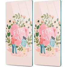 Decovetro Cam Kahve Sofra Sunum Tablası 2'li Set Pembe For You Desenli 30 x 15 cm