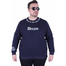 Mocgrande Büyük Beden Bisiklet Yaka 3ip Sweat Dream 25715 Lacıvert