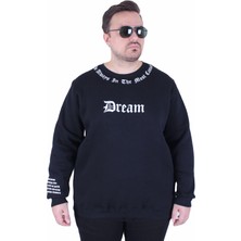 Mocgrande Büyük Beden Bisiklet Yaka 3ip Sweat Dream 25715 Sıyah