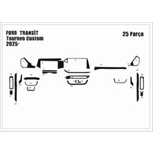 Ford Custom Konsol-Torpido Kaplama 2025  Piano Black