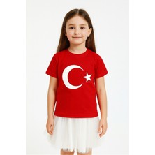 Ay Yıldızlı Türk Bayraklı Pamuklu Penye Kız Erkek Çocuk Bayram, Gösteri Tişört