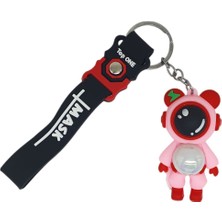 Figürlü ve Işıklı Silikon Anahtarlık -  Astronot - Pembe (Lisinya)