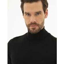 Pierre Cardin Erkek Siyah Slim Fit Balıkçı Yaka Yün Karışımlı Basic Triko Kazak 50227093-VR046