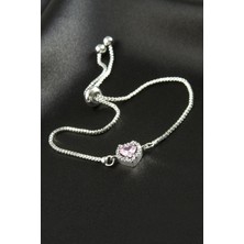 Resveq Kalp Zirkon Taşlı Asansörlü Bileklik  Ciddi Ilişki Bilekliği-Açık Pembe