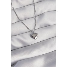 316L Çelik Gümüş Renk Kalp Model Love Kolye - EBJ240807W25509
