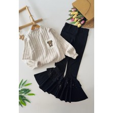 Miniğimin Cicileri Yumoş Cep Ayıcık Örgü Detaylı Kız Çocuk Ispanyol takım - Gri