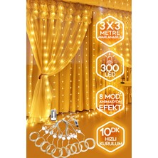 3x3 Metre Usb'li 8 Animasyonlu Uzaktan Kumandalı Gün Işığı Peri Tel LED Perde - KG3X3