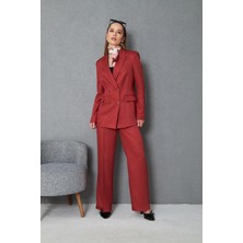 4 Düğmeli Kruvaze Yünefekt Takım Kırmızı