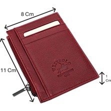Westpolo Ivo Fermuarlı Bozuk Para Bölmeli Unisex Hakiki Crazy Eskitme Deri Kartlık - Bordo