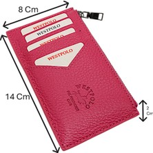 Westpolo Hakiki Deri Fermuarlı Unisex Kartlık - Fuşya