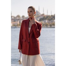 Torba Cepli Iki Düğmeli Yünefekt Ceket Kırmızı