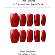Tekrar Kullanılabilir El Yapımı Protez Takma Tırnak OBL1501 - Bright Burgundy - 15'li  Bordo-M