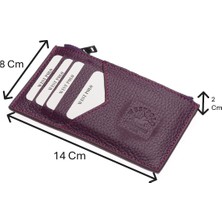 Westpolo Hakiki Deri Fermuarlı Unisex Kartlık - Mürdüm