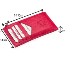 Westpolo Hakiki Deri Fermuarlı Unisex Kartlık - Kırmızı