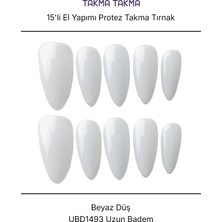 Tekrar Kullanılabilir El Yapımı Protez Takma Tırnak UBD1493 - Beyaz Düş -15'li Beyaz-L