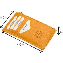 Westpolo Hakiki Deri Fermuarlı Unisex Kartlık - Hardal