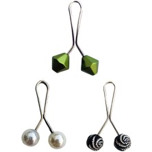 3 Adet Tesettür Eşarp ve Şal Klipsi Inci Beyaz Siyah Desenli Yeşil